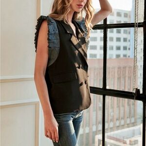 Joh Apparel NWT denim and black double breasted vest Edgy unique design Eclectic